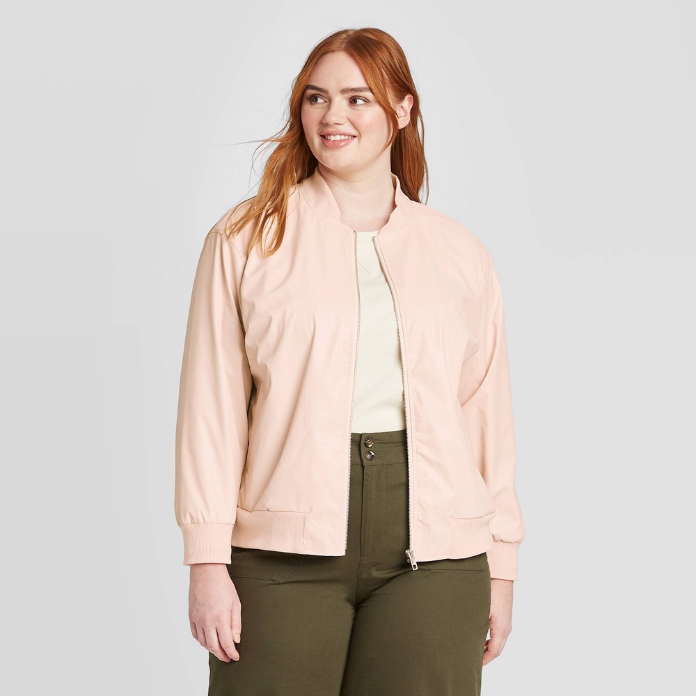 Women's Plus Size Long Sleeve Faux Leather Bomber Jacket - Who What Wear Peach 4X, Women's, Size: 4XL, Pink was $54.99 now $38.49 (30.0% off)