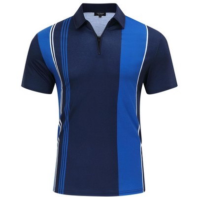 YESFASHION Mens Quarter Zipper Polo Shirts Casual Striped Golf Shirts Classic Fit Short Sleeve T Shirt Vintage Tops