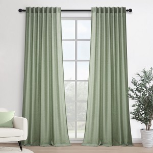 Cotton Linen Blended Light Filtering Curtain,Back Tab Hooks Drapes Set of 2,With Hooks - 1 of 4