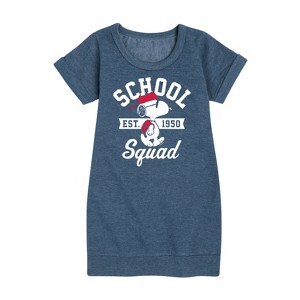 Girls' - Peanuts - Snoopy School Squad Graphic Short Sleeve Fleece Dress - 1 of 4