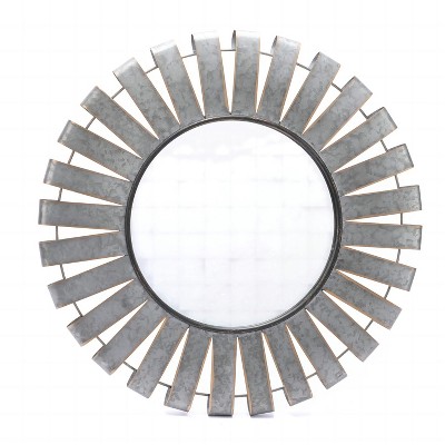 LuxenHome 22.44" Round Rustic Metal Windmill Wall Mirror Silver