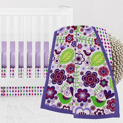 Bacati - Botanical Floral Birds Purple Multicolor 3 pc Crib Bedding Set