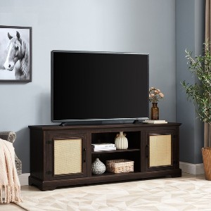 NicBex TV Stand for 70 Inch TV with 2 Natural Rattan Cabinets,TV Entertanment Center with 2 Storage Shelves,TV Console Table for Living Room,Espresso - 1 of 4