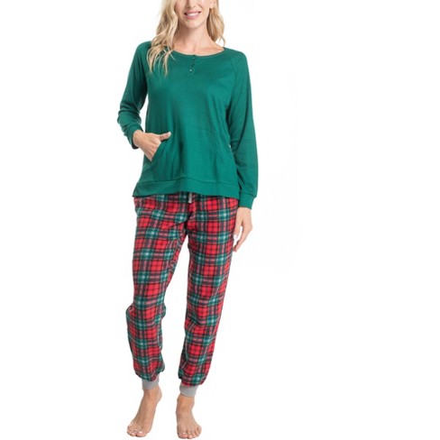 Agnes Orinda Women's Plus Size Buffalo Plaid Side Pocket Elastic Waist Fit  Sleepwear Pajamas Green 2x : Target