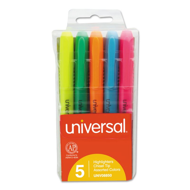 UNIVERSAL Pocket Highlighter Chisel Tip Fluorescent Colors 5/Set 08850, 4 of 8