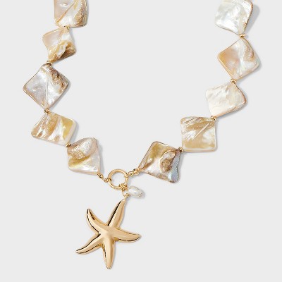 Starfish Pearl Charm Pendant Necklace - A New Day™ Gold
