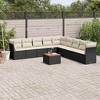 vidaXL Patio Sofa Set with Cushions Outdoor Furniture 10 Piece Poly Rattan - Black and Cream - 2 of 4