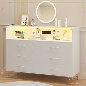 Dresser with LED Light for Bedroom 6 Drawer Dressers with Charging Station Chests of Drawers - 1 of 4