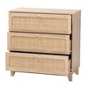 Elsbeth Wood and Natural Rattan 3 Drawer Storage Cabinet Oak Brown/Natural Brown - Baxton Studio - 3 of 4