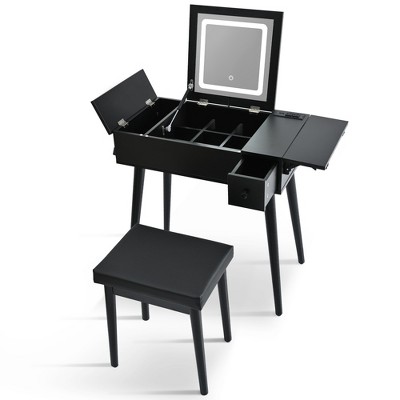 GlasFlength Stylish Multifunctional Vanity Tables with Ample Storage for Bedroom or Cloakroom Decor, Modern Design Style, Black,34.02”*15.83”*44.69"