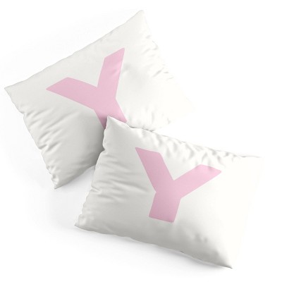 Deny Designs Standard April Lane Art Block Pink Monogram Y Microfiber Printed Pillow Sham