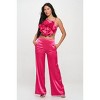 Slickblue Women’s Crop Top & High-Rise Pant Set, Flower Front Detail, Casual Chic Co-ord, Black/Magenta, Size S-L - 2 of 4