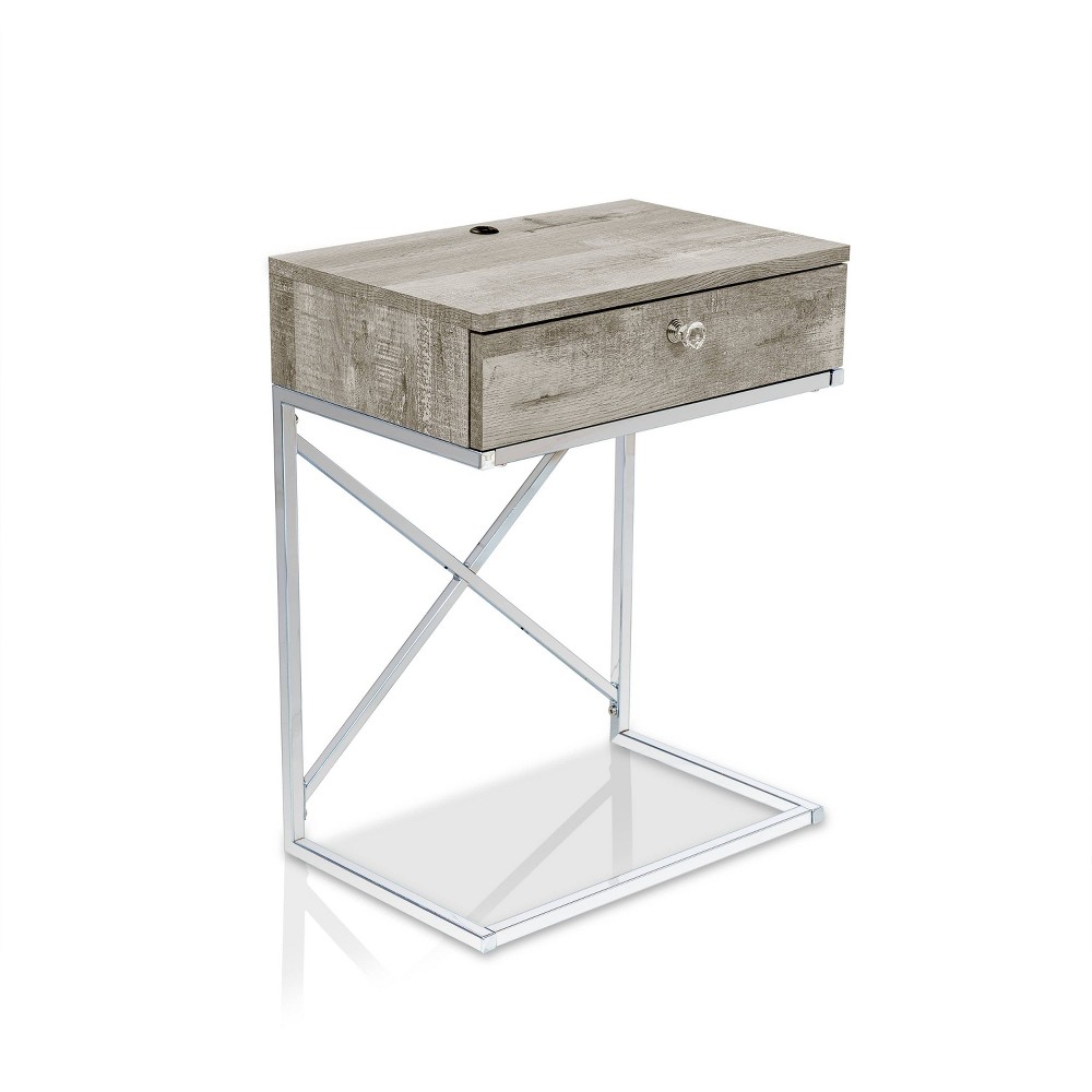 Photos - Coffee Table Vish 1 Drawer End Table with USB Port Light Gray - miBasics