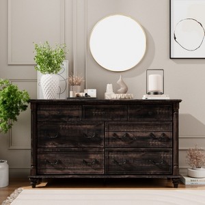 Farmhouse 7 Drawers Dresser for Bedroom with 4 Solid Wood Feet & Column Decor & Metal Slide, Storage Dressers for Bedroom - 1 of 4