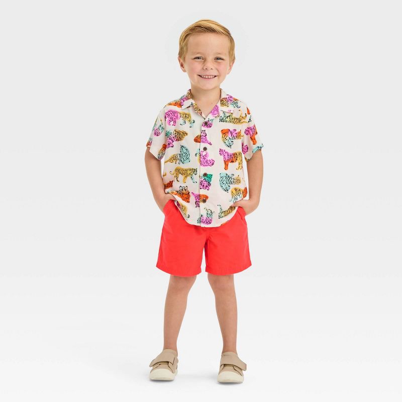 Toddler Boys' Rainbow Tiger Challis Shirt - Cat & Jack™ Off-White, 4 of 5