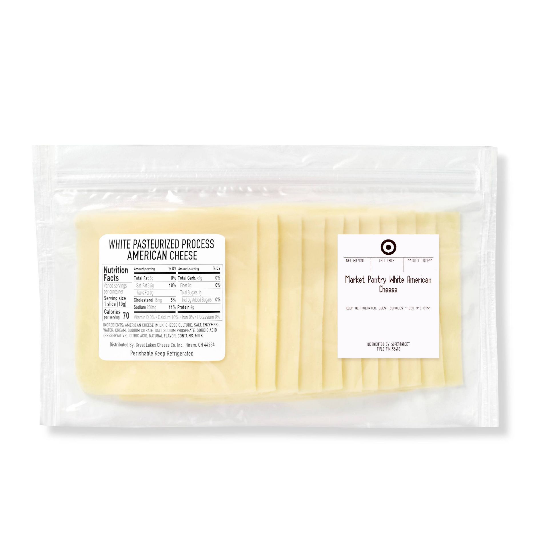 Pasteurized Process White American Cheese - price per lb - 0.4-0.7lbs - Market Pantry™