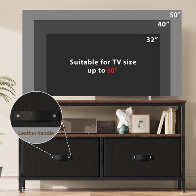Home TV Stand Dresser with Storage, TV Console for Living Room, 2-Drawer Entertainment Center with Open Shelf, Fabric Drawer TV Cabinet