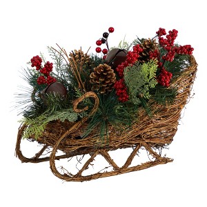 Nearly Natural 18-in Christmas Sleigh with Pine, Pinecones and Berries Artificial Christmas Arrangement - 1 of 3
