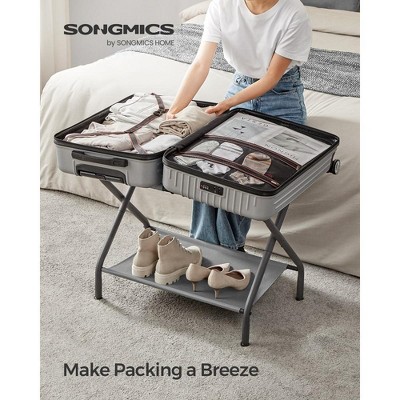 Slate Gray Steel Luggage Rack with Fabric Storage Shelf, Set of 2