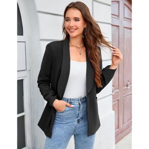 Blazer Jackets for Women Open Front Long Sleeve Work Office Casual Blazers with Pockets - 1 of 4