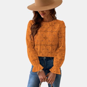 Women's Long Sleeve Embroidered Floral Eyelet Blouse Shirt - Cupshe - 1 of 4