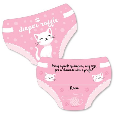 Big Dot of Happiness Purr-fect Kitty Cat - Diaper Shaped Raffle Ticket Inserts - Kitten Meow Baby Shower Activities - Diaper Raffle Game - Set of 24