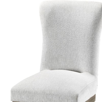 Gray Linen Upholstered High Back Side Chair with Wood Frame