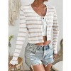 Coolmee Women's Tie Front Cardigan Long Sleeve Rib Knit Shrug Sweaters Crop Tops - 3 of 4