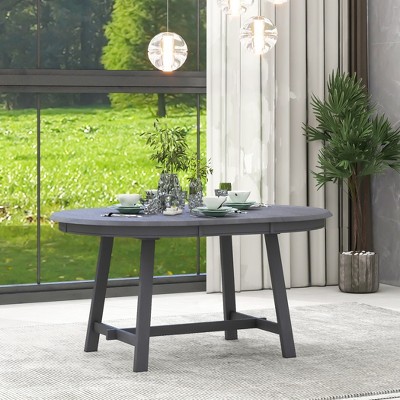 LOVMOR Retro Extendable Dining Table, Round Kitchen Tables, Adjustable length 41" to 56 Desktop, for Small Space, Restaurant, Gray
