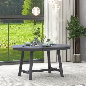 LOVMOR Retro Extendable Dining Table, Round Kitchen Tables, Adjustable length 41" to 56 Desktop, for Small Space, Restaurant, Gray - 1 of 4
