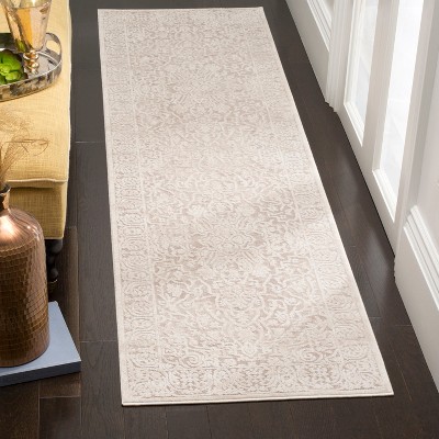 Beige/Cream Floral Hand-knotted Synthetic Runner Area Rug