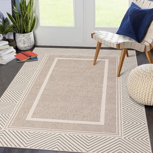Modern Washable Bordered Area Rug, Ultra-Thin Non-Slip, Non-Shedding Foldable Mat, Chic Aesthetic Carpet for Living Room, Bedroom, Office - 1 of 4
