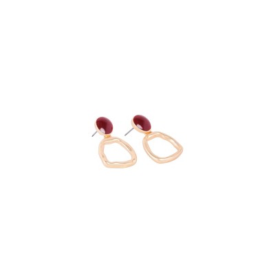 Slickblue Matte Gold Drop Earrings with Red Stone, Imperfect Circle Design, Trendy Statement Jewelry, 1"