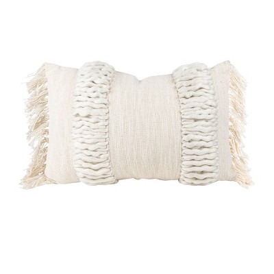 Textured Yarn White 14X22 Hand Woven Filled Pillow - Foreside Home & Garden