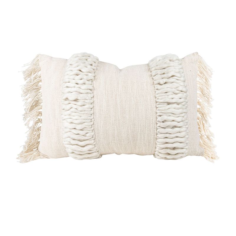 Textured Yarn White 14X22 Hand Woven Filled Pillow - Foreside Home & Garden, 1 of 6