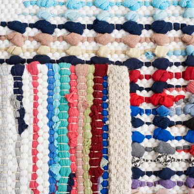 Ivory and Blue Handwoven Cotton Rectangular Area Rug