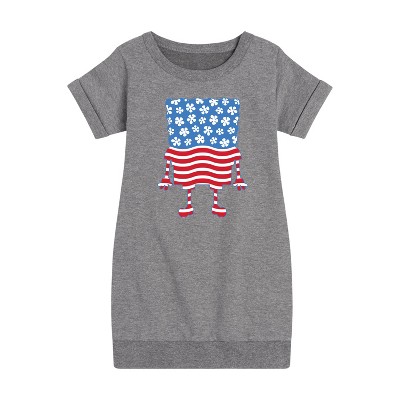 - SpongeBob SquarePants - Silhouette Stars Stripes Graphic Short Sleeve Fleece Dress