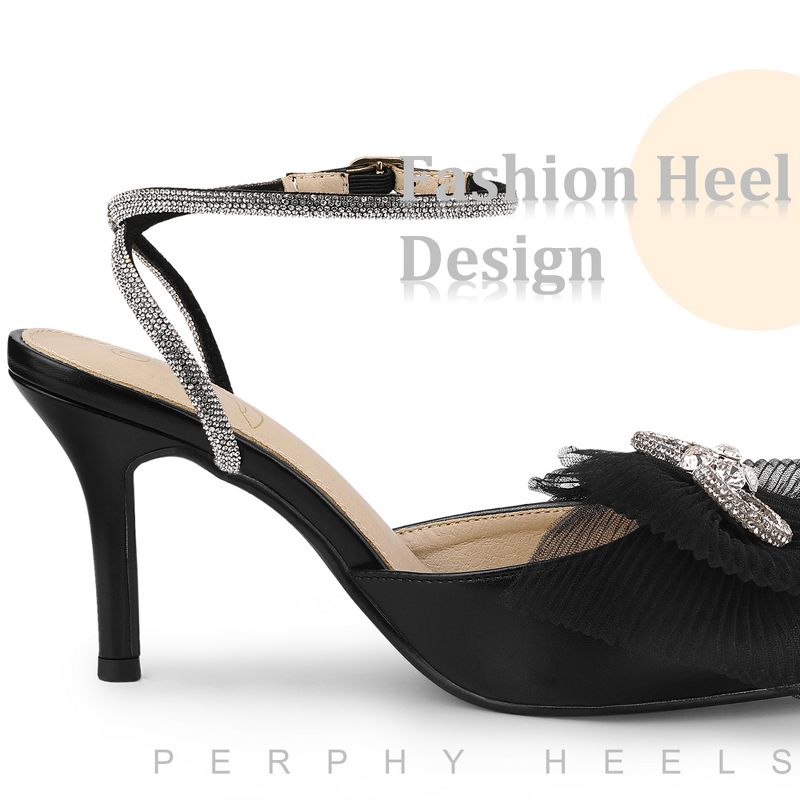 Perphy Rhinestone Mesh Bow Slingback Stiletto Heel Pumps for Women, 4 of 7