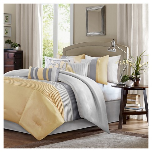 Salem Pleated Colorblock Comforter Set California King Yellow
