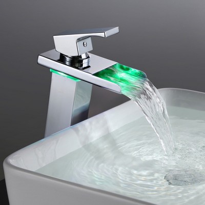 Chrome LED Waterfall Single Handle Bathroom Faucet