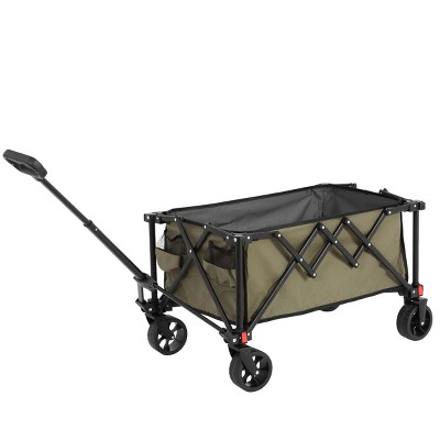 YONWAY Folding Wagon Cart with All Terrain Wheels and Adjustable Handle,Outdoor Utility Wagon for Camping Shopping Sports Fishing