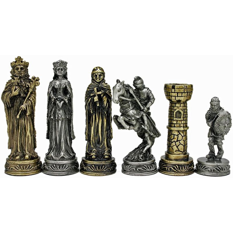 WE Games Medieval Chess & Checkers Game Set - Pewter Chessmen & Black Stained Wood Board with Storage Drawers 15 in., 2 of 6
