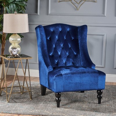 Tufted Wingback Chair, Diamond Stitch Accent Chair, Arm Chair with Turned Birch Wood Legs -Christopher Knight Home Sofa Chair