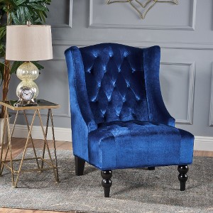 Tufted Wingback Chair, Diamond Stitch Accent Chair, Arm Chair with Turned Birch Wood Legs -Christopher Knight Home Sofa Chair - 1 of 4