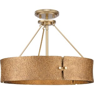 Progress Lighting, Lusail Collection, 4-Light Pendant, Soft Gold, Vintage Textured Shade. - 1 of 3