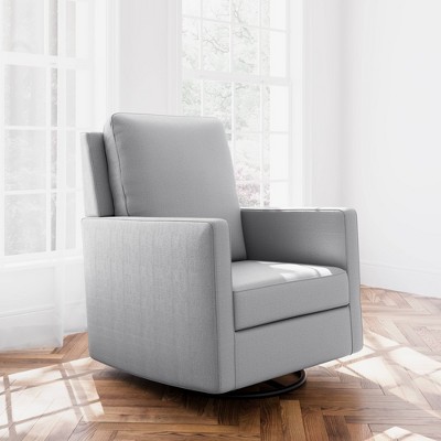Fog Gray Upholstered Swivel Glider with Arm Rest