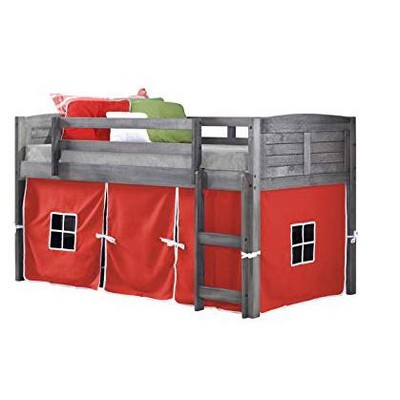 Donco Kids 790AAG_750C-TR Louver Low Loft Bed with Red Tent, Twin, Antique Grey