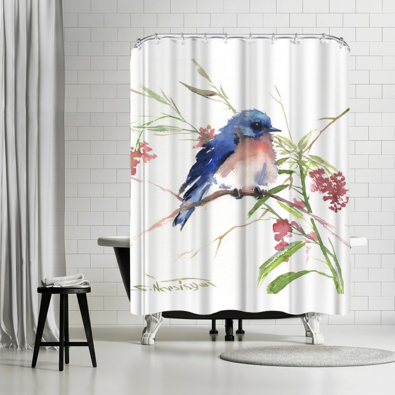 Americanflat 71" x 74" Shower Curtain, Blue Bird 8 by Suren Nersisyan, 1 of 9
