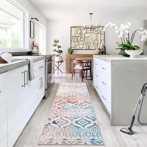 Machine Washable Area Rugs Ultra Thin Boho Vintage Geometric Throw Rugs Non Slip Foldable Floor Cover Stain Resistant Indoor Carpet - 1 of 4