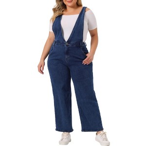 Agnes Orinda Women's Plus Size Denim Overalls Strap Cross Back Casual Jumpsuits - 1 of 4